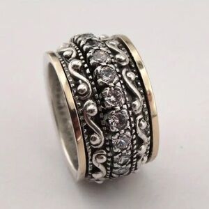 9.25 Sterling Silver and Pave’ Crystal Gemstone Ring Size 7 1/2